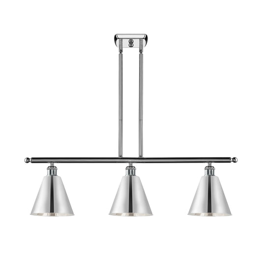 Innovations Berkshire Metal 36in 3-Light Island Light | Industrial Farmhouse Polished Chrome Steel and Cast Brass with Polished | Model 516-3I-PC-MBC-8-PC
