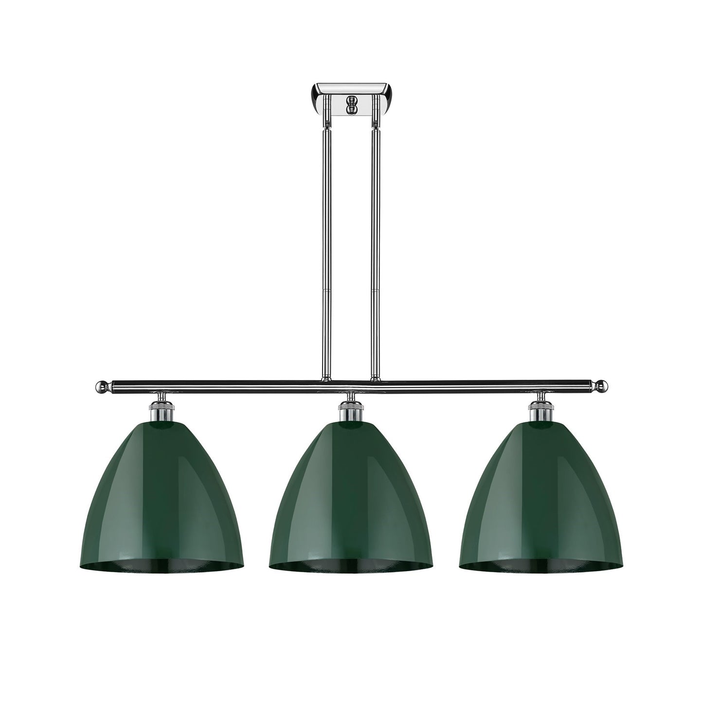 Innovations Plymouth 38.5in 3-Light Island Light | Industrial Farmhouse Polished Chrome and Matte Green Metal | Kitchen Island | Model 516-3I-PC-MBD-12-GR