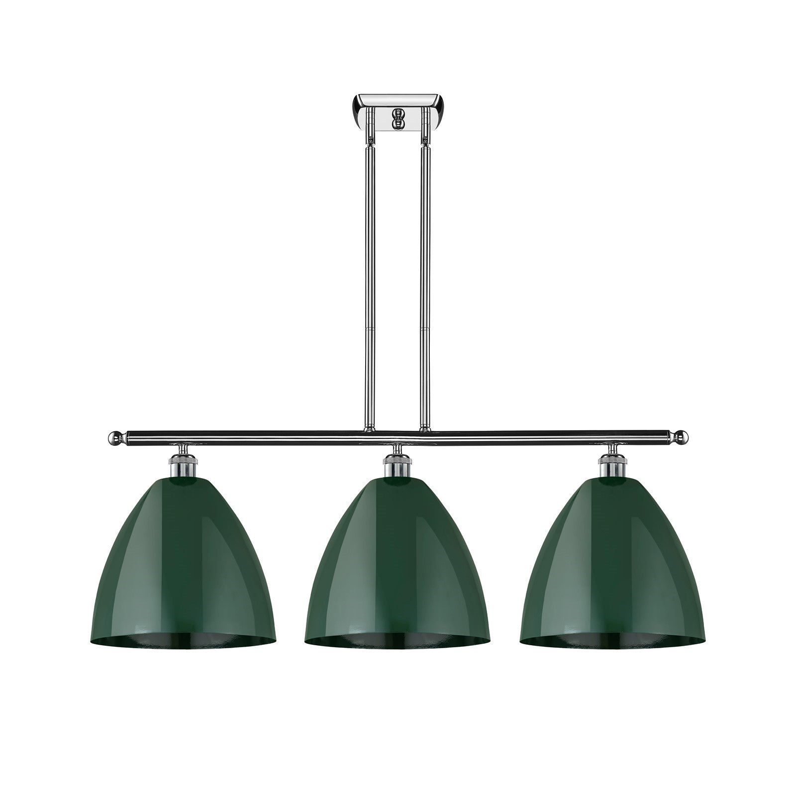 Innovations Plymouth 38.5in 3-Light Island Light | Industrial Farmhouse Polished Chrome and Matte Green Metal | Kitchen Island | Model 516-3I-PC-MBD-12-GR