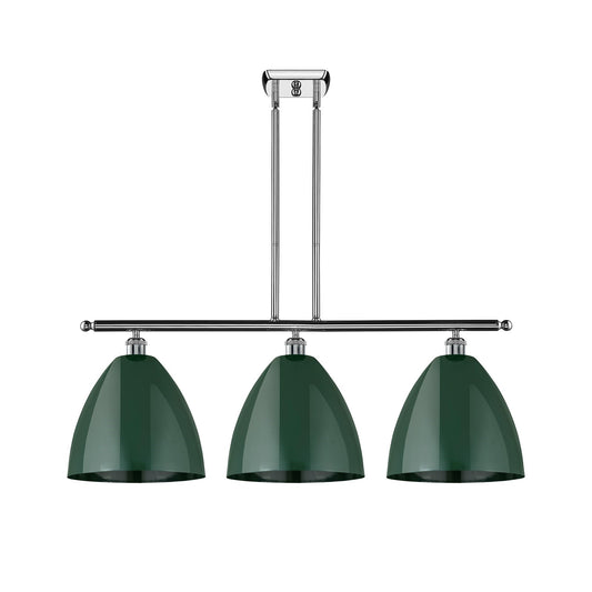 Innovations Plymouth 39in 3-Light Island Light | Industrial Polished Chrome and Matte Green Metal | Kitchen Island & | Model 516-3I-PC-MBD-12-GR-LED