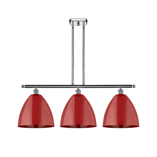 Innovations Plymouth 39in 3-Light Island Light | Industrial Farmhouse Polished Chrome and Matte Red Metal | Kitchen Island | Model 516-3I-PC-MBD-12-RD-LED