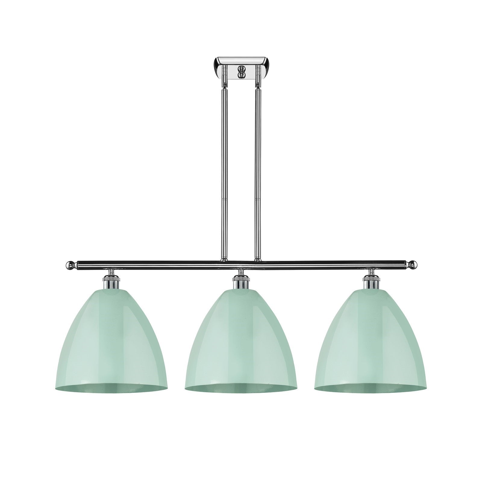 Innovations Plymouth 38.5in 3-Light Island Light | Industrial Farmhouse Polished Chrome and Matte Seafoam Metal Shade | Model 516-3I-PC-MBD-12-SF