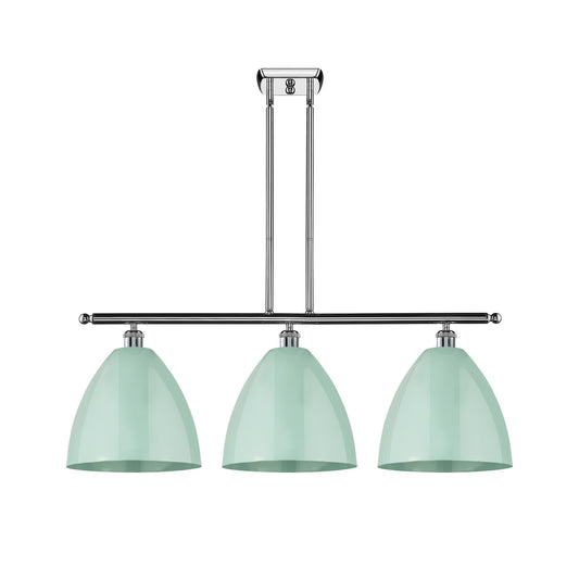 Innovations Plymouth 38.5in 3-Light Island Light | Industrial Farmhouse Polished Chrome and Matte Seafoam Metal Shade | Model 516-3I-PC-MBD-12-SF