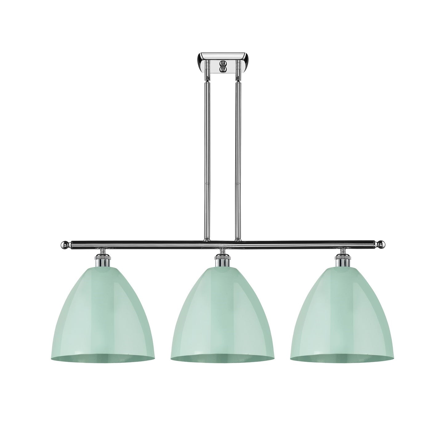 Innovations Plymouth 38.5in 3-Light Island Light | Industrial Farmhouse Polished Chrome and Matte Seafoam Metal Shade | Model 516-3I-PC-MBD-12-SF
