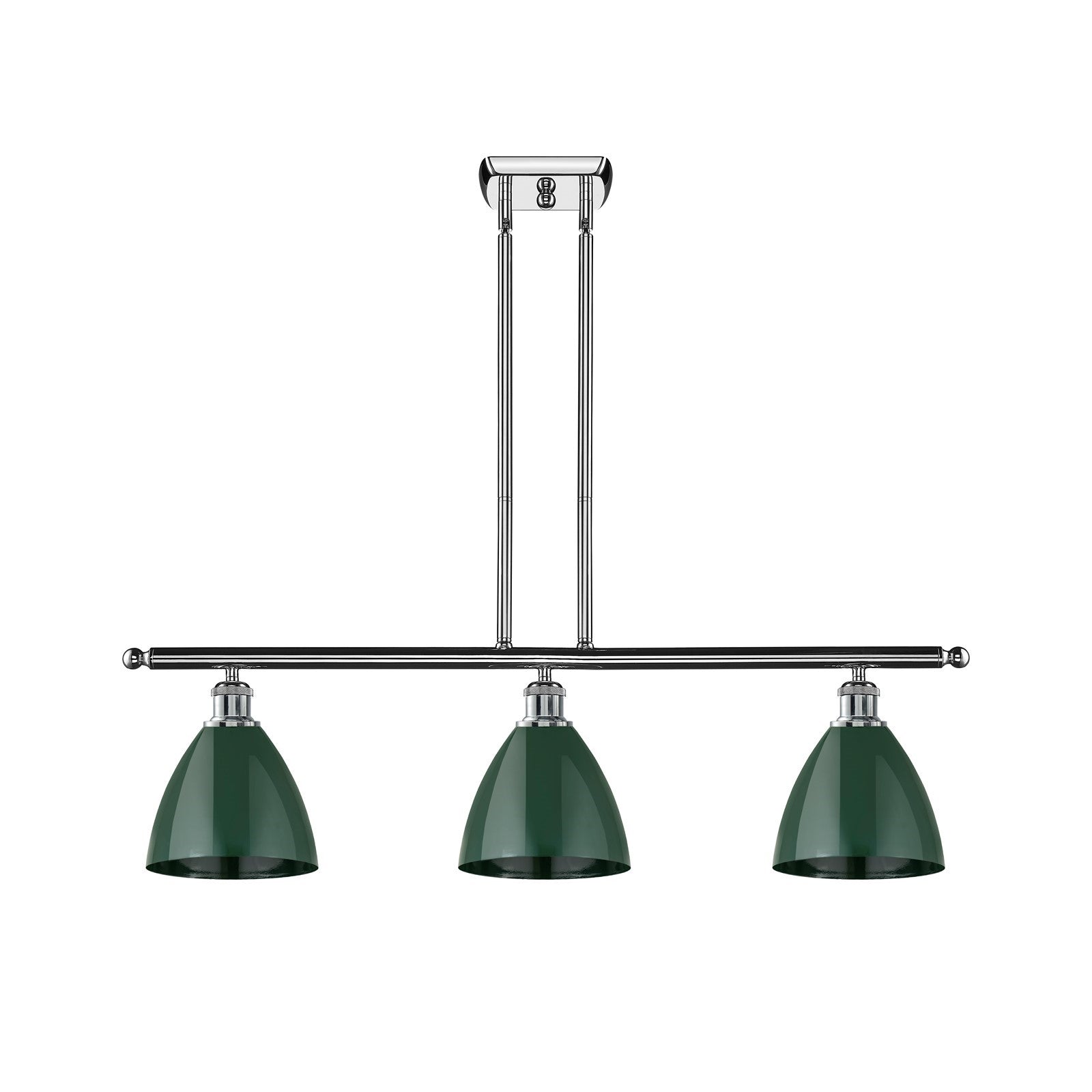 Innovations Plymouth 36in 3-Light Island Light | Industrial Farmhouse Polished Chrome and Matte Green Metal Shade | Kitchen | Model 516-3I-PC-MBD-75-GR