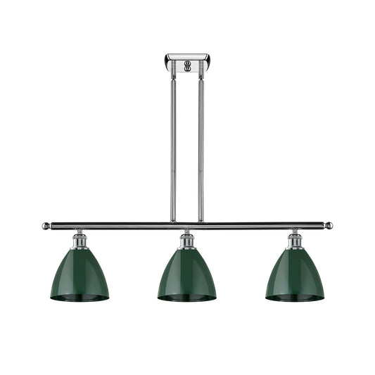Innovations Plymouth 36in 3-Light Island Light | Industrial Farmhouse Polished Chrome and Matte Green Metal Shade | Kitchen | Model 516-3I-PC-MBD-75-GR