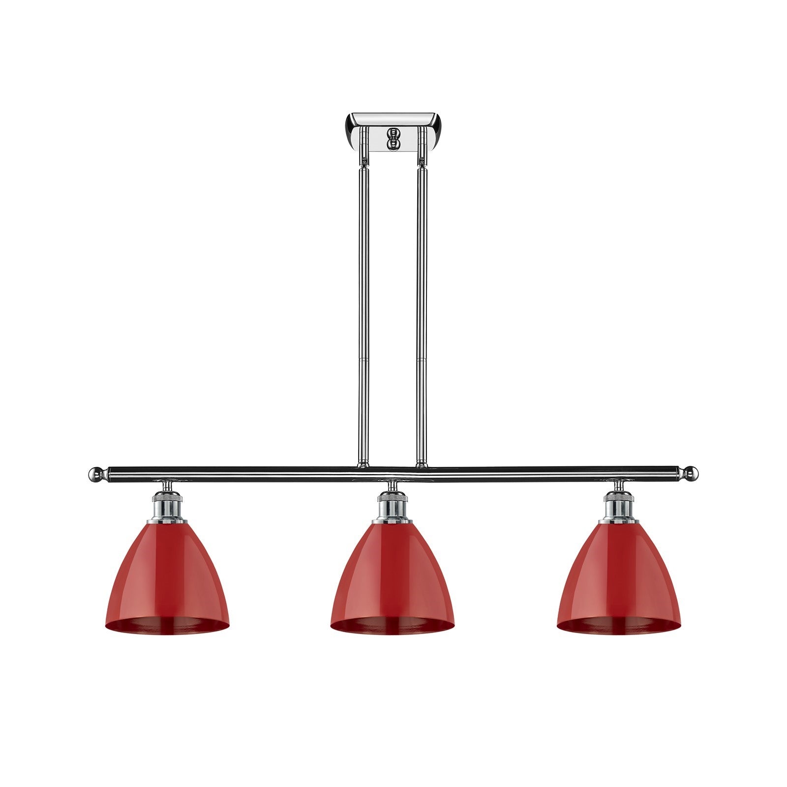 Innovations Plymouth 36in 3-Light Island Light | Industrial Farmhouse Polished Chrome and Matte Red Metal Shade | Kitchen | Model 516-3I-PC-MBD-75-RD