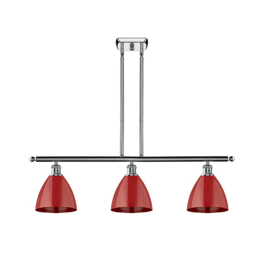 Innovations Plymouth 36in 3-Light Island Light | Industrial Farmhouse Polished Chrome and Matte Red Metal Shade | Kitchen | Model 516-3I-PC-MBD-75-RD