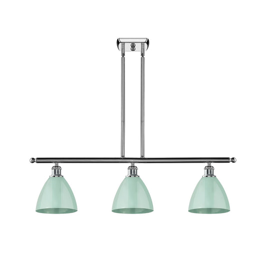 Innovations Plymouth 36in 3-Light Island Light | Industrial Farmhouse Polished Chrome and Seafoam Metal Shade | Kitchen Island | Model 516-3I-PC-MBD-75-SF