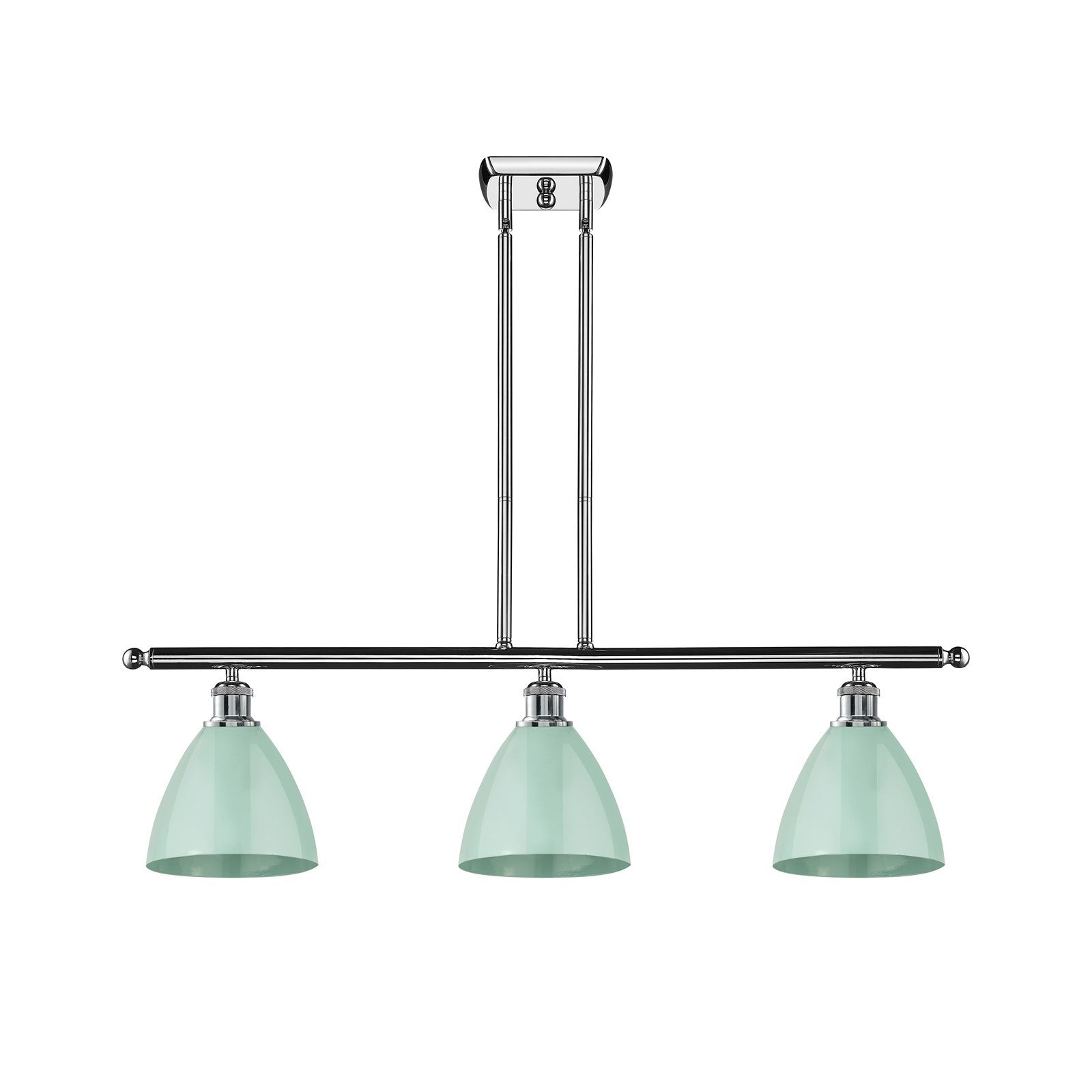 Innovations Plymouth 36in 3-Light Island Light | Industrial Farmhouse Polished Chrome and Matte Seafoam Metal Shade | Model 516-3I-PC-MBD-75-SF-LED