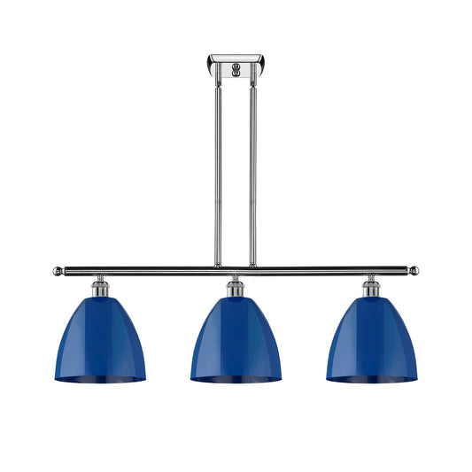 Innovations Plymouth 36in 3-Light Island Light | Industrial Farmhouse Polished Chrome and Matte Blue Metal Shade | Kitchen | Model 516-3I-PC-MBD-9-BL-LED