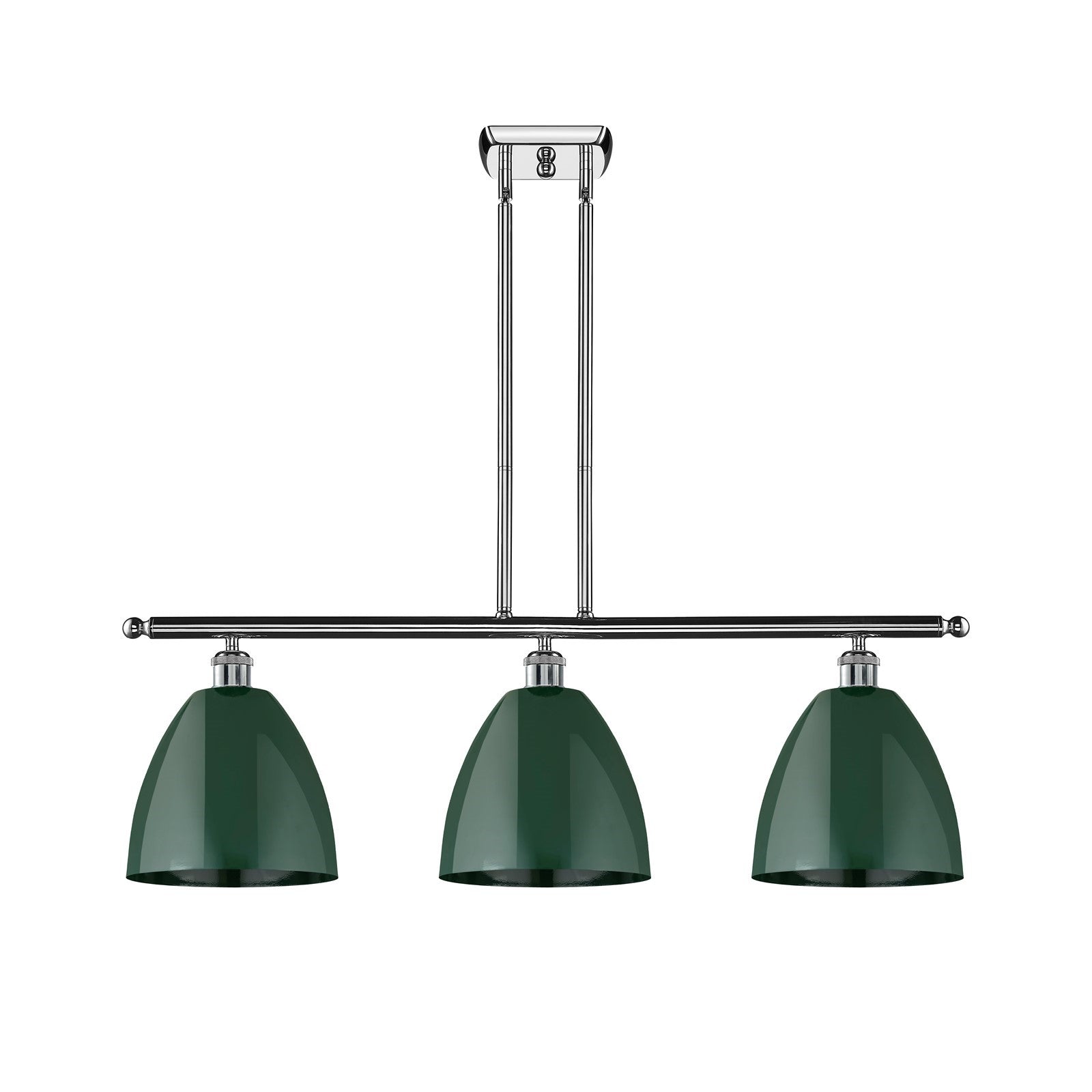 Innovations Plymouth 36in 3-Light Island Light | Industrial Farmhouse Polished Chrome and Matte Green Metal Shade | Kitchen | Model 516-3I-PC-MBD-9-GR