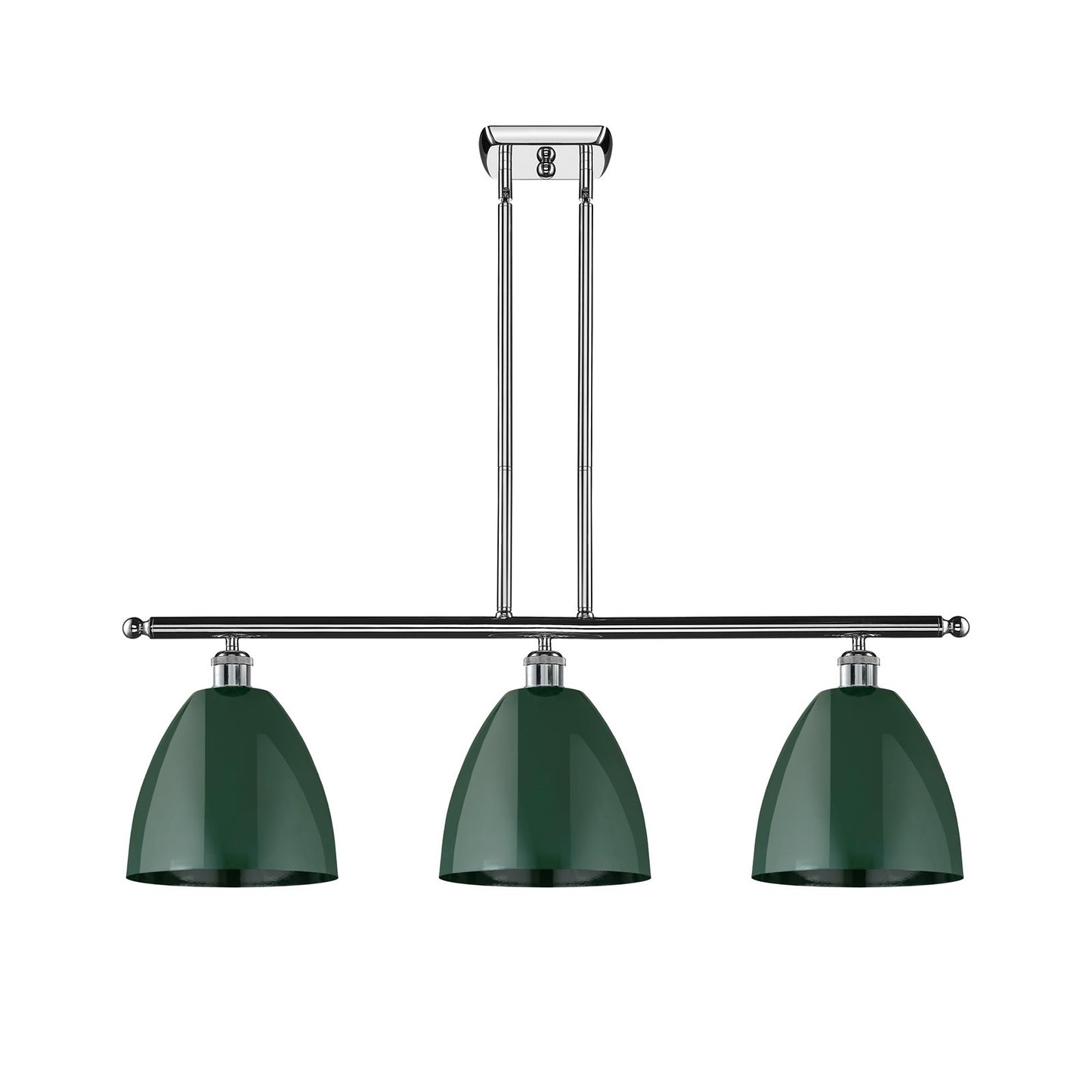 Innovations Plymouth 36in 3-Light Island Light | Industrial Farmhouse Polished Chrome and Matte Green Metal | Kitchen | Model 516-3I-PC-MBD-9-GR-LED