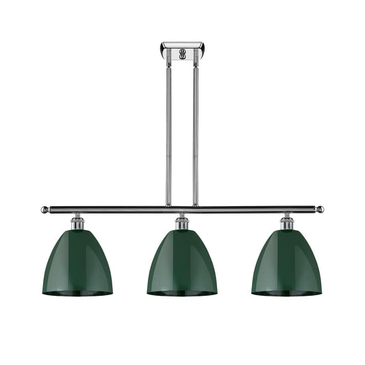 Innovations Plymouth 36in 3-Light Island Light | Industrial Farmhouse Polished Chrome and Matte Green Metal | Kitchen | Model 516-3I-PC-MBD-9-GR-LED