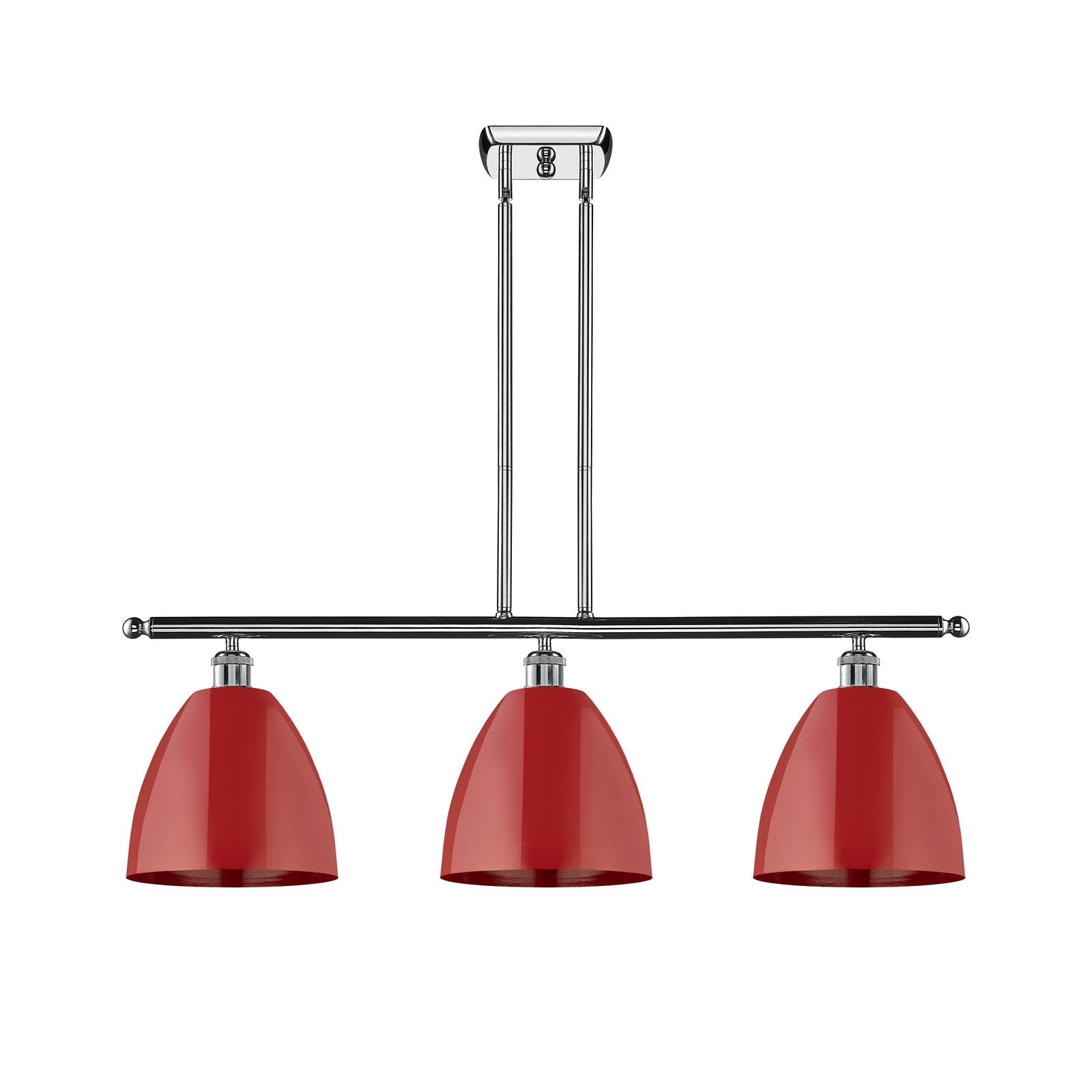 Innovations Plymouth 36in 3-Light Island Light | Industrial Farmhouse Polished Chrome and Matte Red Metal Shade | Kitchen | Model 516-3I-PC-MBD-9-RD