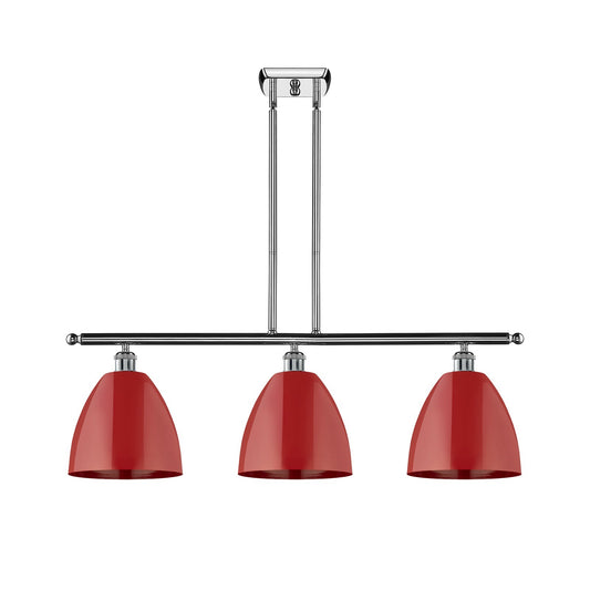 Innovations Plymouth 36in 3-Light Island Light | Industrial Farmhouse Polished Chrome and Matte Red Metal | Kitchen Island | Model 516-3I-PC-MBD-9-RD-LED