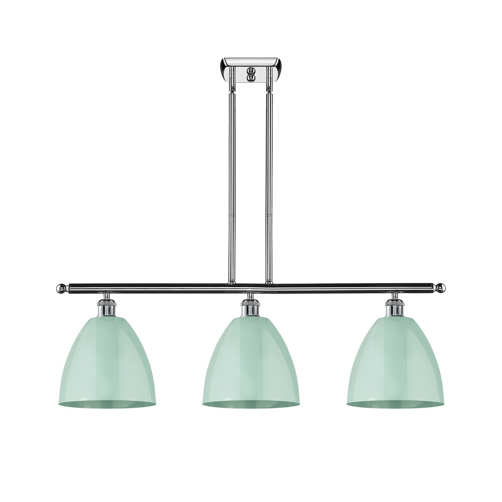 Innovations Plymouth 36in 3-Light Island Light | Industrial Farmhouse Polished Chrome and Matte Seafoam Metal Shade | Kitchen | Model 516-3I-PC-MBD-9-SF