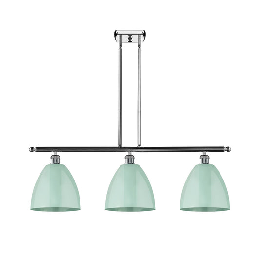 Innovations Plymouth 36in 3-Light Island Light | Industrial Farmhouse Polished Chrome and Matte Seafoam Metal Shade | Kitchen | Model 516-3I-PC-MBD-9-SF