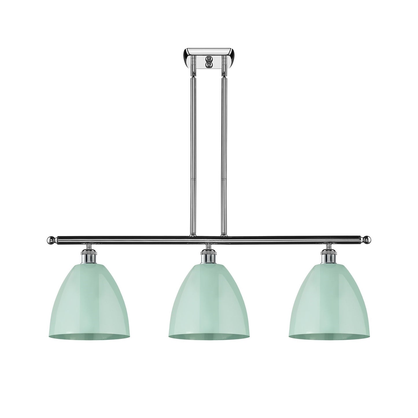 Innovations Plymouth 36in 3-Light Island Light | Industrial Farmhouse Polished Chrome and Matte Seafoam Metal Shade | Model 516-3I-PC-MBD-9-SF-LED