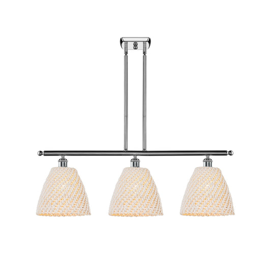 Innovations Bristol Natural 36in 3-Light Island Light | Industrial Polished Chrome Steel and Natural Fiber Dome Shade | Model 516-3I-PC-NBD-9-NAT