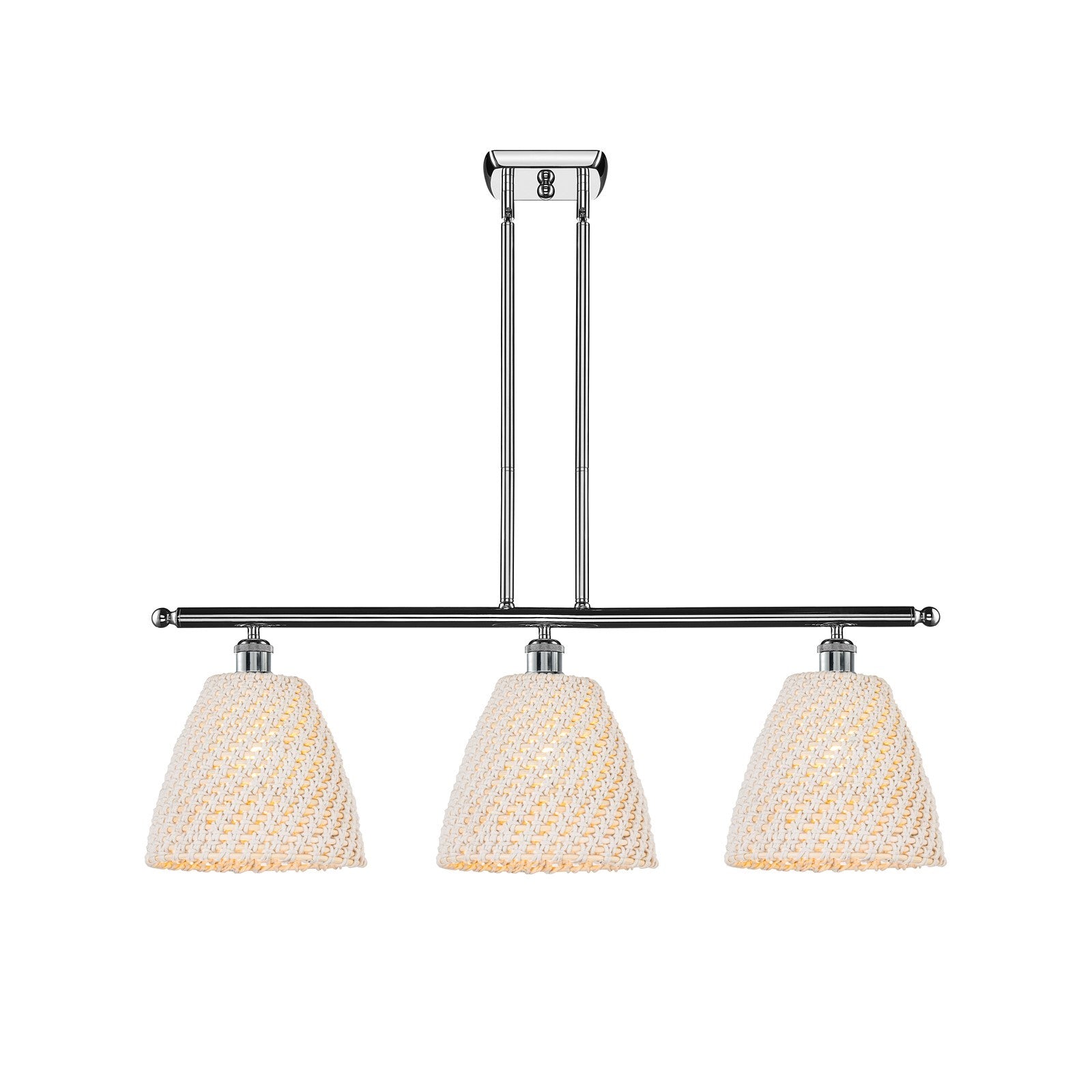 Innovations Bristol Natural 36in 3-Light Island Light | Industrial Polished Chrome Steel and Natural Fiber Dome Shade | Model 516-3I-PC-NBD-9-NAT