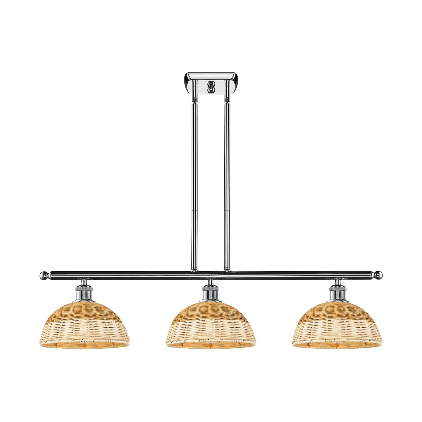 Innovations Lighting Bristol Natural II 36in 3-Light Island Light | Industrial Polished Chrome and Natural Fiber Dome Shade | Model 516-3I-PC-NBD2-9-NAT