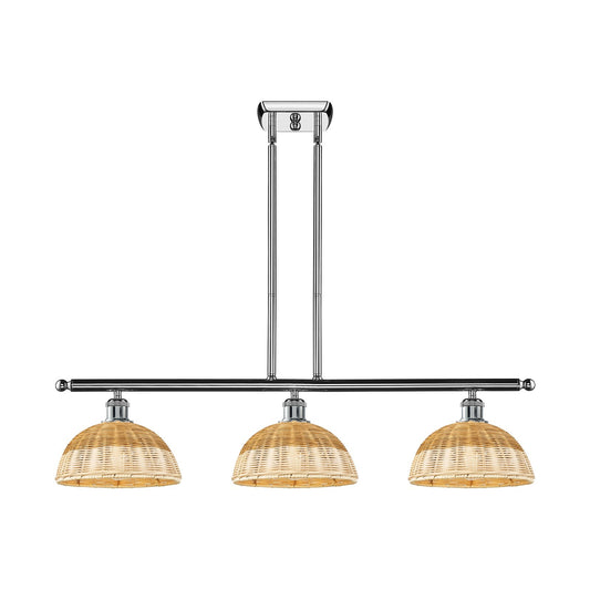 Innovations Lighting Bristol Natural II 36in 3-Light Island Light | Industrial Polished Chrome and Natural Fiber Dome Shade | Model 516-3I-PC-NBD2-9-NAT