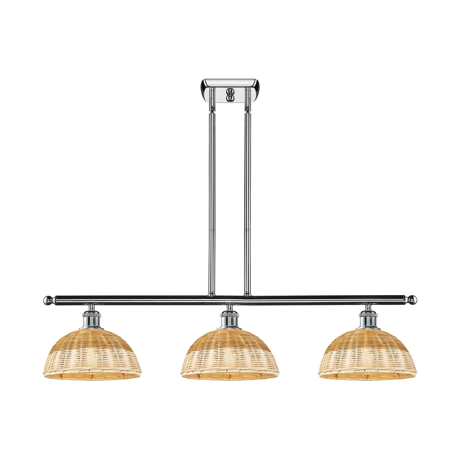 Innovations Lighting Bristol Natural II 36in 3-Light Island Light | Industrial Polished Chrome and Natural Fiber Dome Shade | Model 516-3I-PC-NBD2-9-NAT