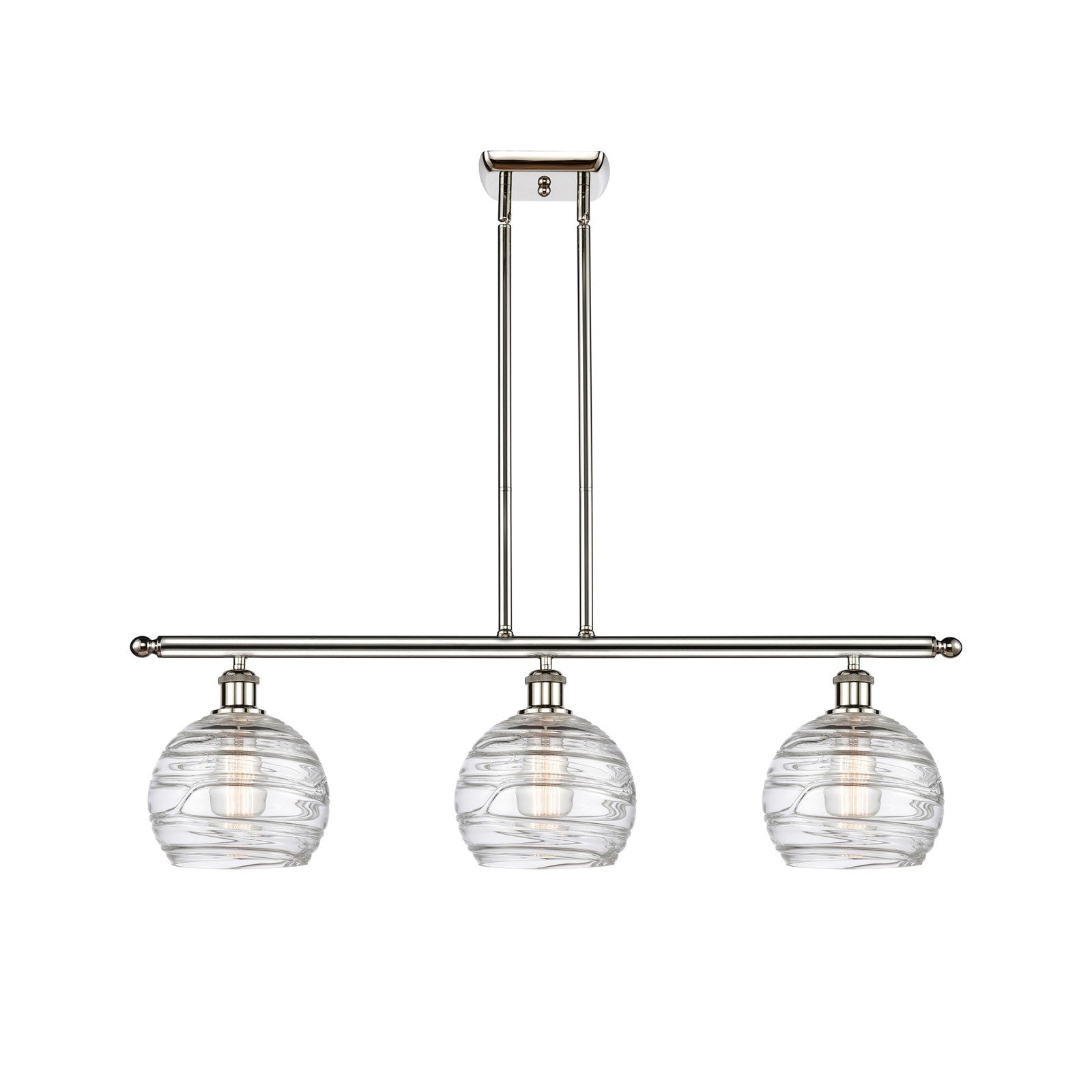 Innovations Athens Deco Swirl 36in 3-Light Island Light | Industrial Polished Nickel Steel and Clear Glass | Kitchen Island & | Model 516-3I-PN-G1213-8CL