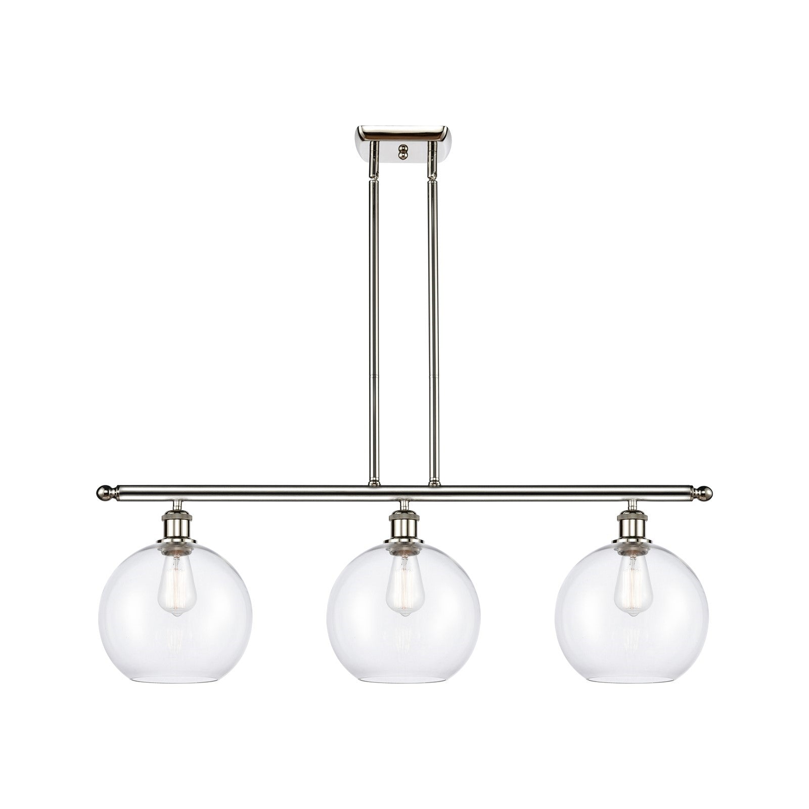 Innovations Athens 37in 3-Light Island Light | Industrial Polished Nickel Steel and Clear Glass | Kitchen Island & Dining Room | Model 516-3I-PN-G122-10