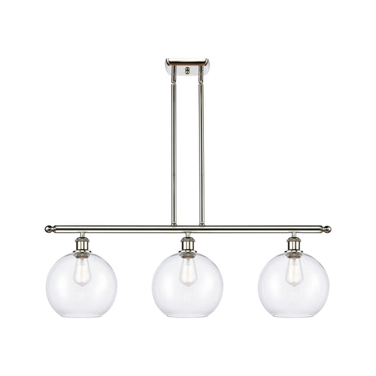 Innovations Athens 37in 3-Light Island Light | Industrial Polished Nickel Steel and Clear Glass | Kitchen Island & Dining Room | Model 516-3I-PN-G122-10