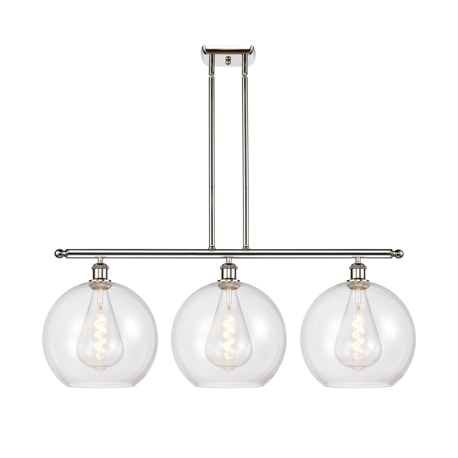 Innovations Athens 38in 3-Light Island Light | Industrial Polished Nickel Steel and Clear Glass | Kitchen Island & Dining Room | Model 516-3I-PN-G122-12