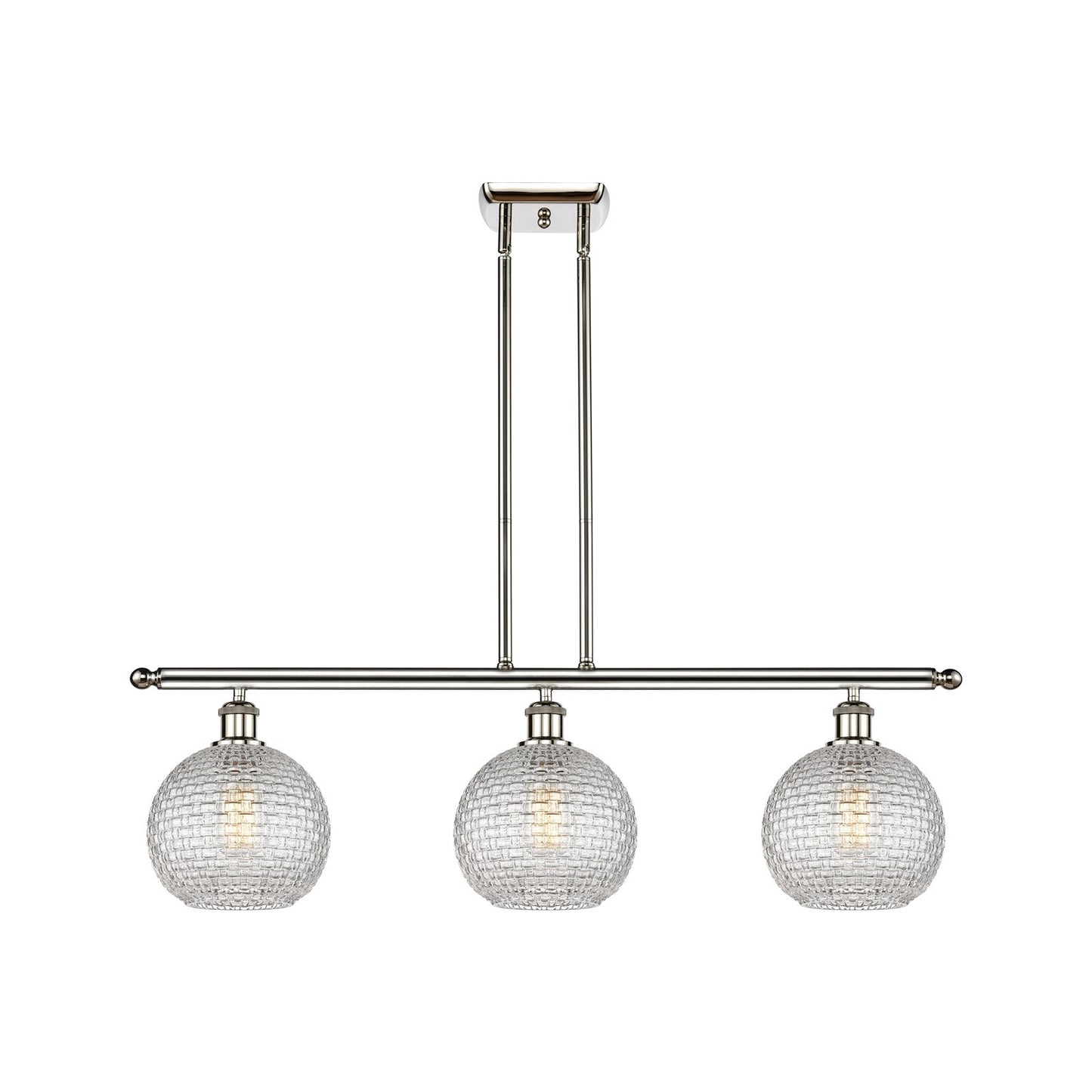 Innovations Athens 36in 3-Light Island Light | Modern Farmhouse Polished Nickel Steel and Clear Basket Weave Glass | Kitchen | Model 516-3I-PN-G122C-8CL