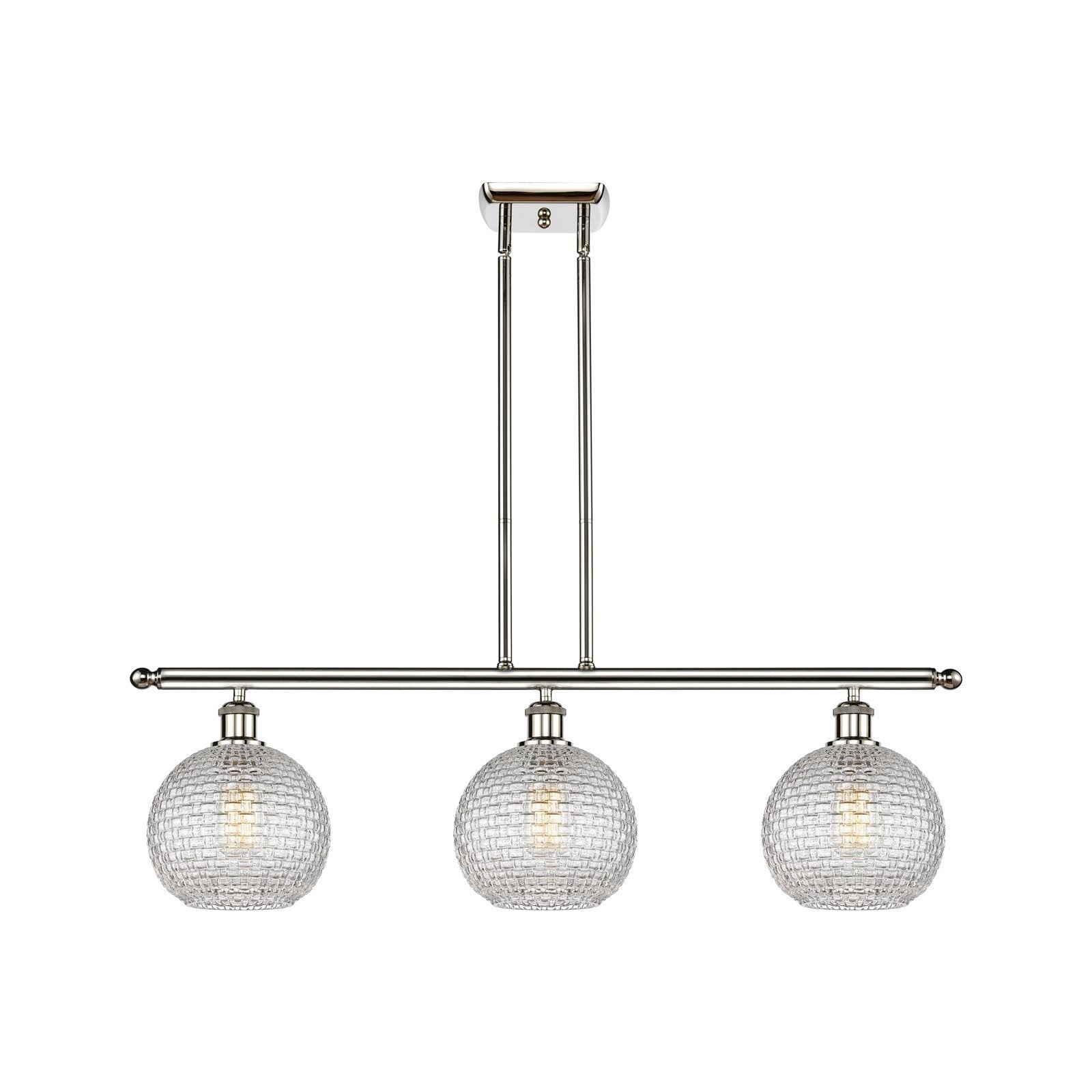Innovations Athens 36in 3-Light Island Light | Modern Farmhouse Polished Nickel Steel and Clear Basket Weave Glass | Kitchen | Model 516-3I-PN-G122C-8CL