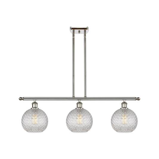 Innovations Athens 36in 3-Light Island Light | Modern Farmhouse Polished Nickel Steel and Clear Basket Weave Glass | Kitchen | Model 516-3I-PN-G122C-8CL