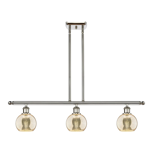 Innovations Athens 36in 3-Light Island Light | Industrial Polished Nickel Steel and Mercury Glass | Kitchen Island & Dining Room | Model 516-3I-PN-G128-6