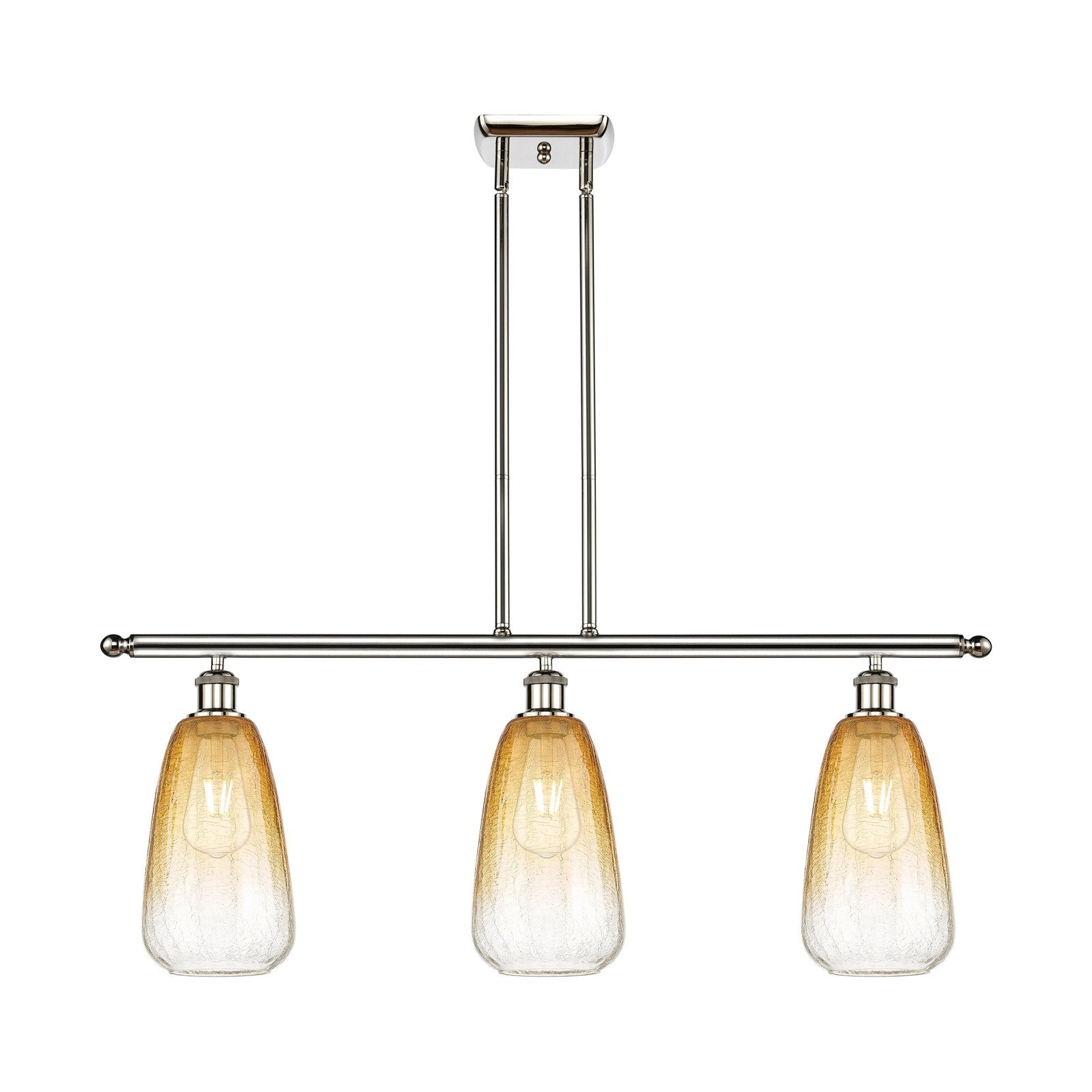 Innovations Brookhaven Almond 36in 3-Light Island Light | Industrial Polished Nickel Steel and Amber Glass | Kitchen Island & | Model 516-3I-PN-G480-6AM