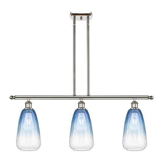 Innovations Brookhaven Almond 36in 3-Light Island Light | Industrial Polished Nickel and Sapphire Blue Glass | Kitchen Island & | Model 516-3I-PN-G480-6SB