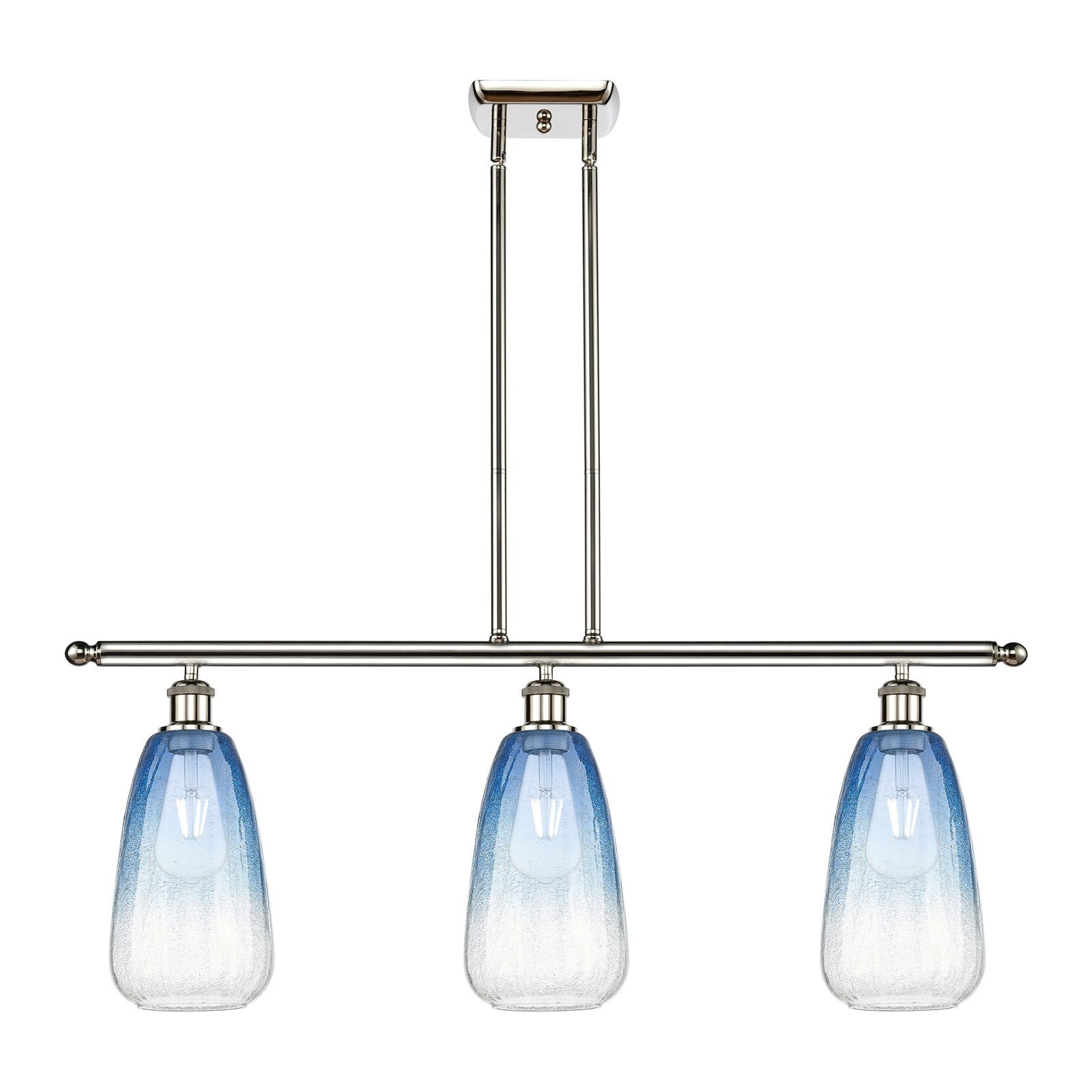 Innovations Brookhaven Almond 36in 3-Light Island Light | Industrial Polished Nickel and Sapphire Blue Glass | Kitchen Island & | Model 516-3I-PN-G480-6SB