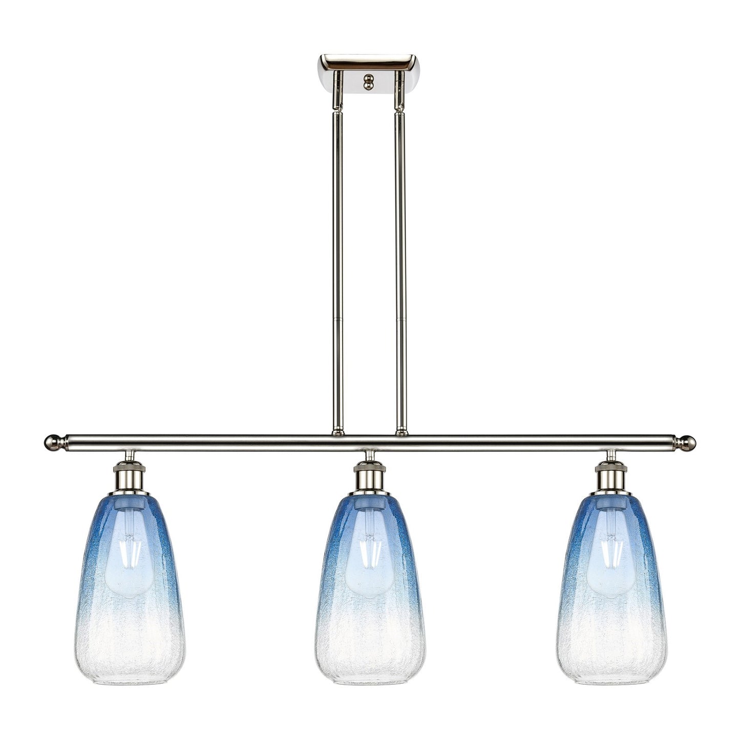 Innovations Brookhaven Almond 36in 3-Light Island Light | Industrial Polished Nickel and Sapphire Blue Glass | Kitchen Island & | Model 516-3I-PN-G480-6SB