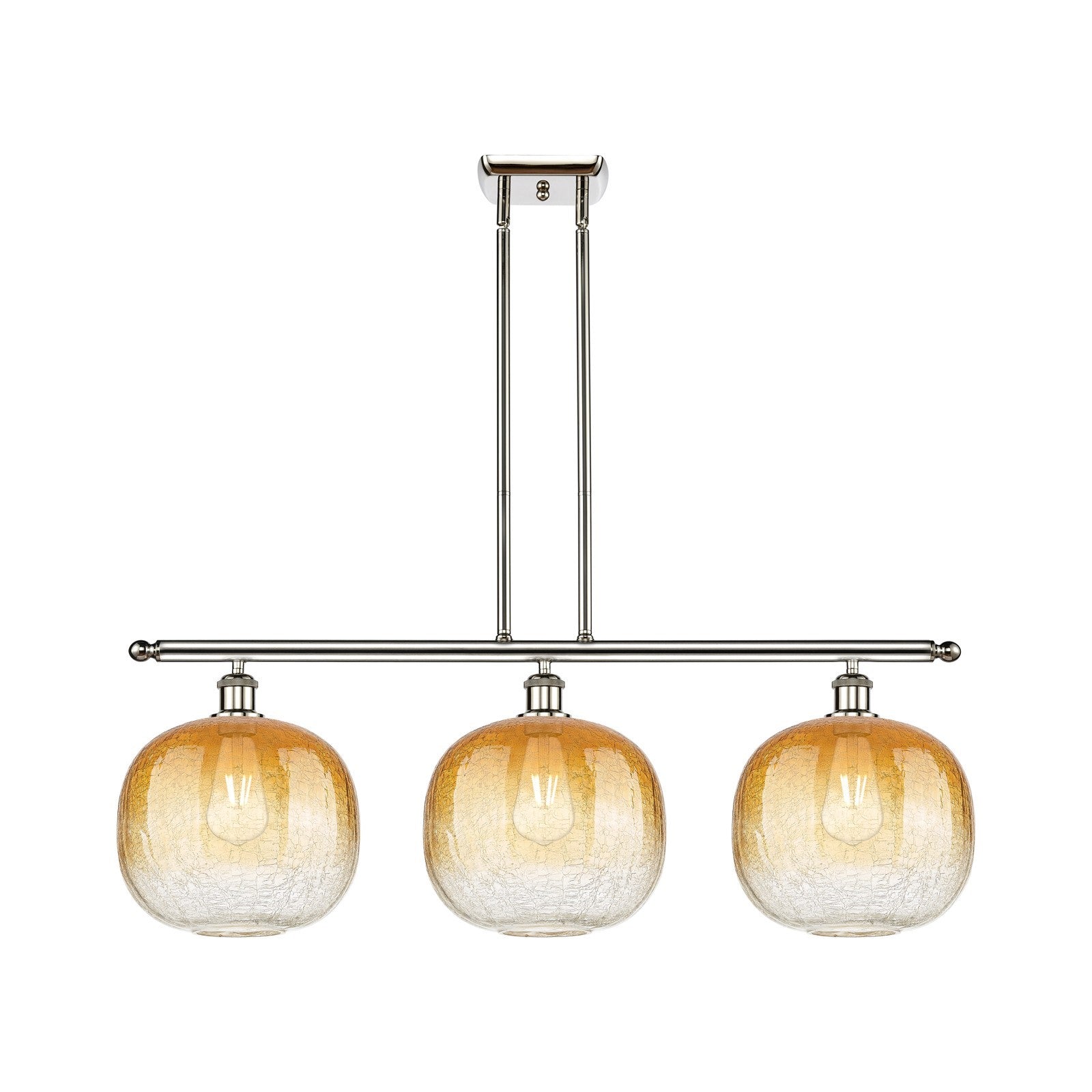 Innovations Brookhaven Sphere 37in 3-Light Island Light | Industrial Modern Polished Nickel and Amber Glass | Kitchen Island & | Model 516-3I-PN-G481-10AM