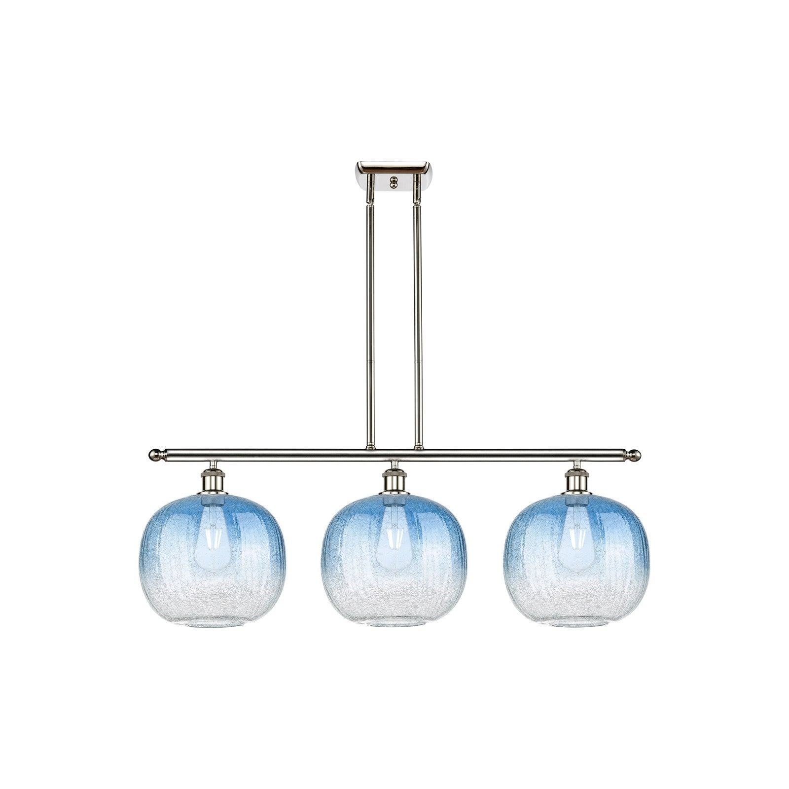 Innovations Brookhaven Sphere 37in 3-Light Island Light | Industrial Polished Nickel Steel and Sapphire Blue Glass | Kitchen | Model 516-3I-PN-G481-10SB
