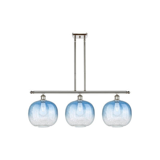 Innovations Brookhaven Sphere 37in 3-Light Island Light | Industrial Polished Nickel Steel and Sapphire Blue Glass | Kitchen | Model 516-3I-PN-G481-10SB