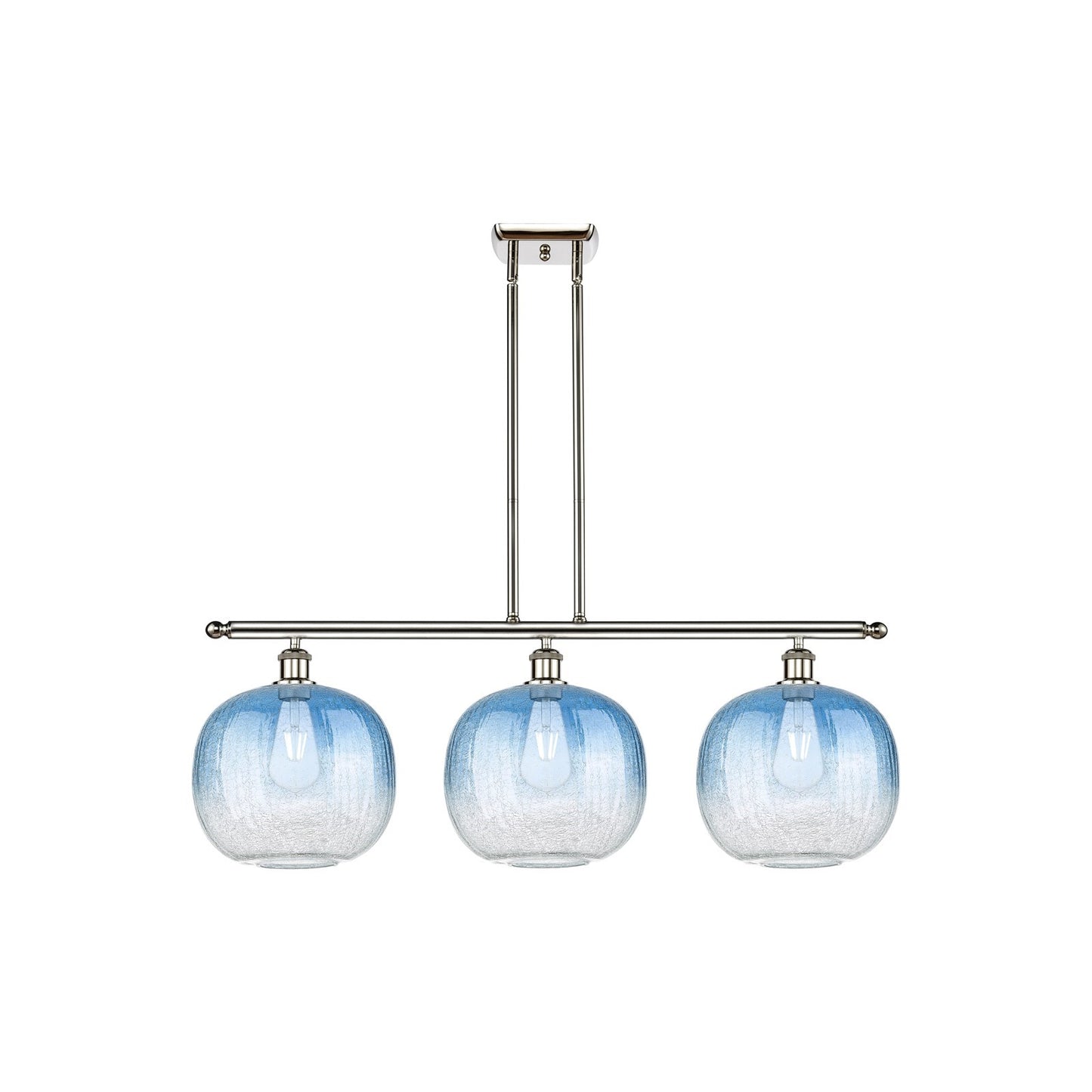 Innovations Brookhaven Sphere 37in 3-Light Island Light | Industrial Polished Nickel Steel and Sapphire Blue Glass | Kitchen | Model 516-3I-PN-G481-10SB