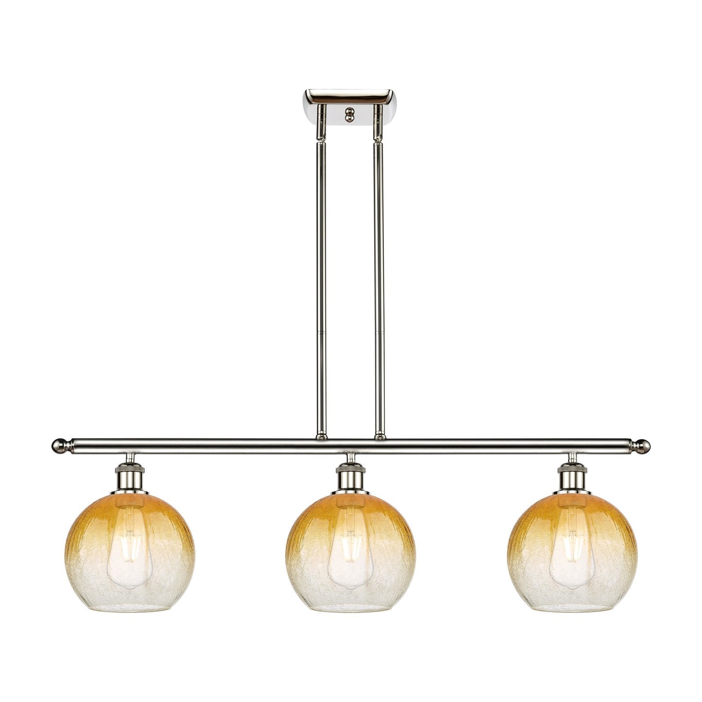 Innovations Brookhaven Globe 36in 3-Light Island Light | Industrial Polished Nickel Steel and Amber Glass | Kitchen Island | 36 | Model 516-3I-PN-G483-8AM