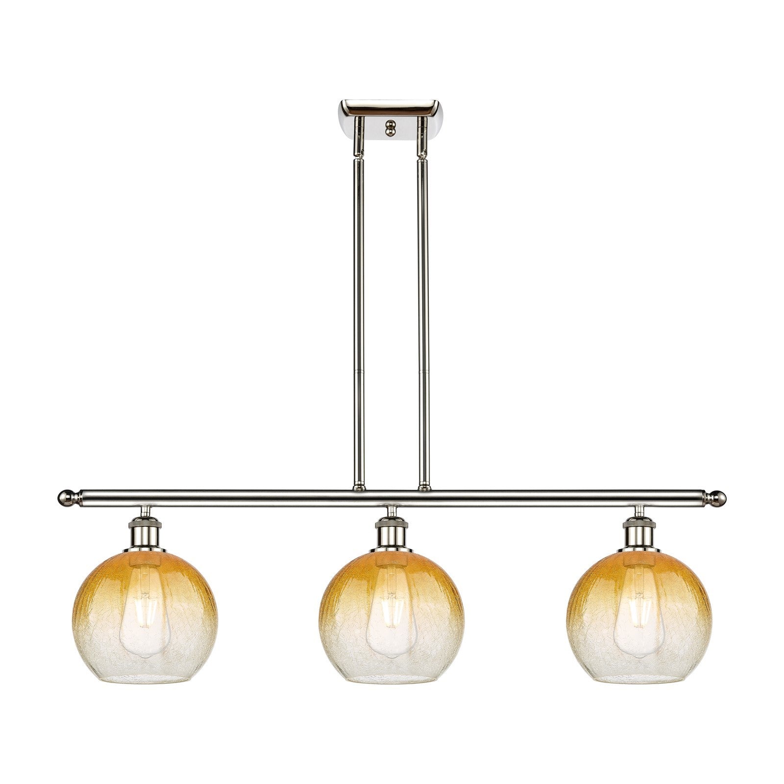 Innovations Brookhaven Globe 36in 3-Light Island Light | Industrial Polished Nickel Steel and Amber Glass | Kitchen Island | 36 | Model 516-3I-PN-G483-8AM