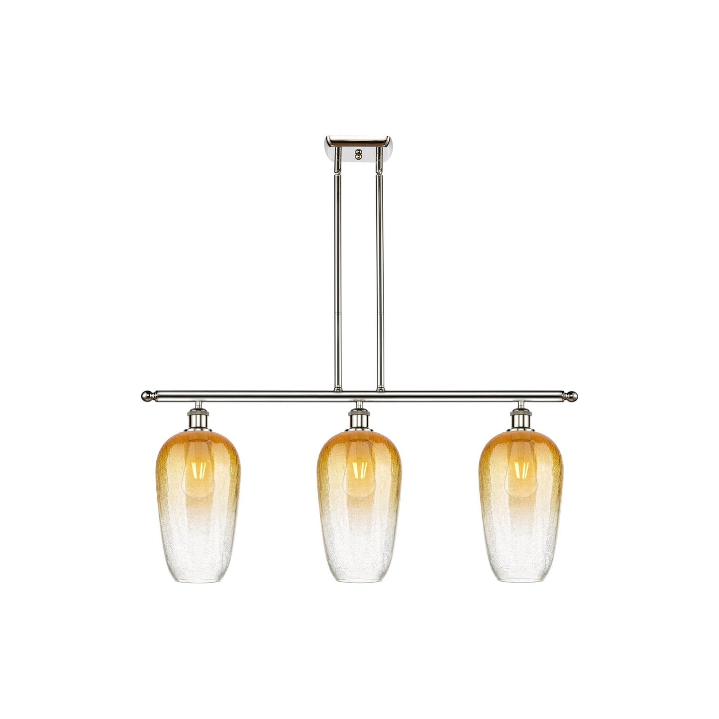 Innovations Brookhaven Flute 36in 3-Light Island Light | Industrial Polished Nickel and Amber Glass | Kitchen Island & Dining | Model 516-3I-PN-G484-7AM