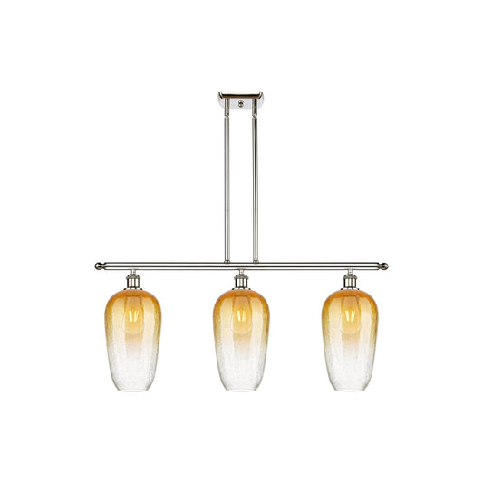 Innovations Brookhaven Flute 36in 3-Light Island Light | Industrial Polished Nickel and Amber Glass | Kitchen Island & Dining | Model 516-3I-PN-G484-7AM