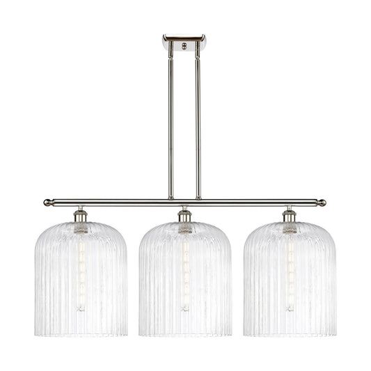 Innovations Bridal Veil 36in 3-Light Island Light | Art Nouveau Polished Nickel Steel and Clear Ribbed Glass | Kitchen Island | Model 516-3I-PN-G559-12CL