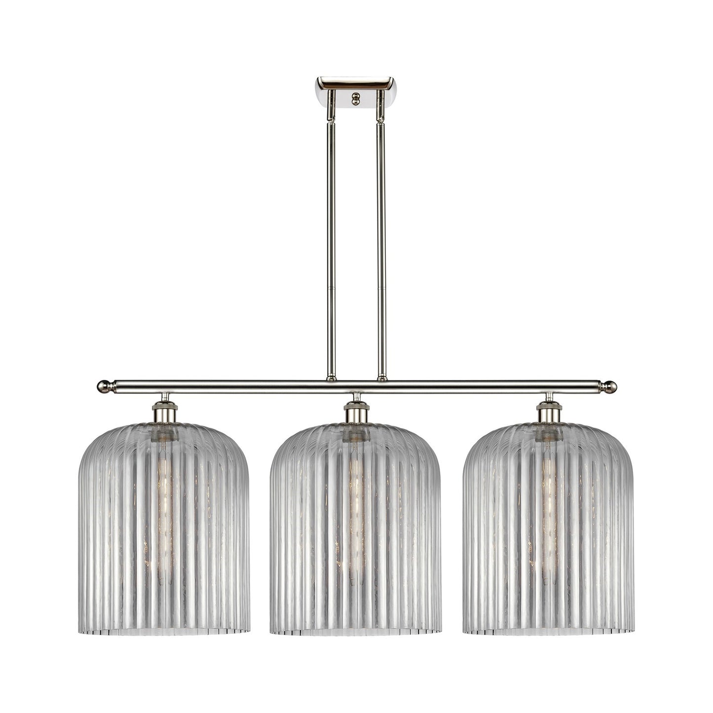 Innovations Bridal Veil 36in 3-Light Island Light | Art Nouveau Industrial Polished Nickel and Light Smoke Ribbed Glass | Model 516-3I-PN-G559-12SM